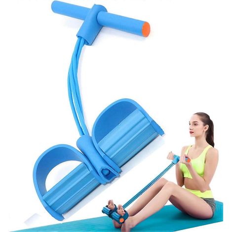 Corde élastique de tension, bande de résistance à pédales, 4 tubes, pour fitness, yoga, musculation et entraînement (bleu). (1/5)