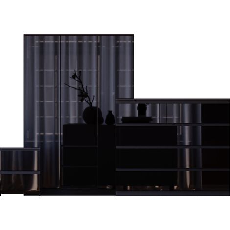 Glinton 3 Piece Bedroom Set (2 Drw Bedside, 8 Drw Chest, 3 Door 2 Drw Wardrobe), Black (100% FSC) (1/4)
