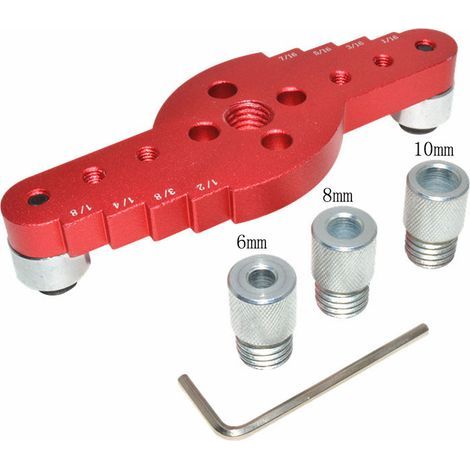Guide de Perçage Bois 2-in-1 Gabarit de Percage Tourillon Vertical Localisation de Trous en Bois avec Bague de Forage Dowel Drill Guide pour Travail Positionneur de Gabarit de Perçage Aluminium (1/5)