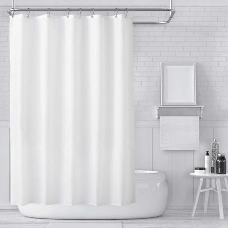 Shower curtain, white waterproof fabric shower curtain, mildew-resistant, machine washable, with 12 rustproof hooks, 120x180cm (1/5)