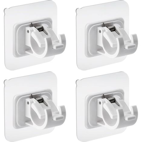 Lot de 4 supports de tringle à rideaux auto-adhésifs sans perçage, crochets de fixation pour rideaux, barres de suspension pour serviettes et vêtements (blanc)