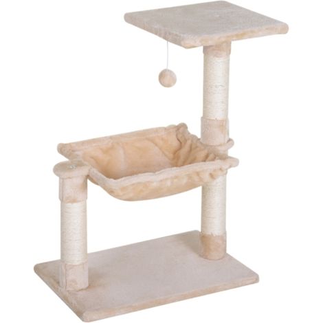 Tiragraffi per gatti, con pali in sisal, amaca imbottita, in truciolato, colore beige, dimensioni 50 x 36 x 70 cm, spedizione in loco. (1/5)
