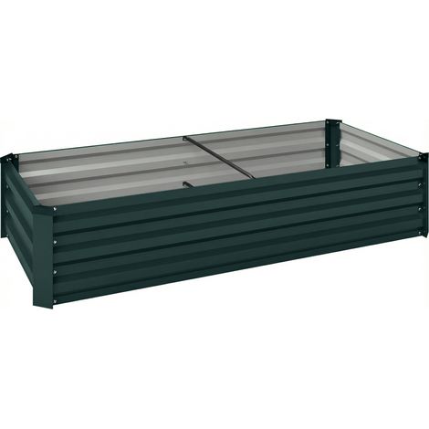 Jardinière rectangulaire en acier galvanisé avec rebord de sécurité et fond ouvert, 150 x 70 x 30 cm, verte (1/5)