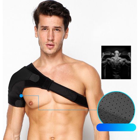 Verstellbare Schulterbandage, strapazierfähig und hitzebeständig, ideal für Sport und Training. Schwarze rechte Schulterbandage, Einheitsgröße. (1/3)