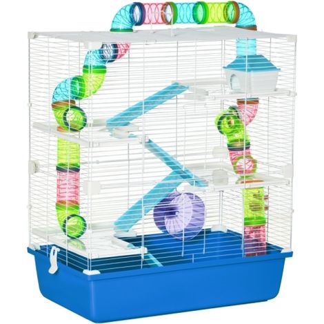 5-Tier Blue Hamster Cage with Tube,Water Bottle,Exercise Wheel,and Food Dish-Ideal for Gerbils,59Lx36Wx69H cm (1/5)