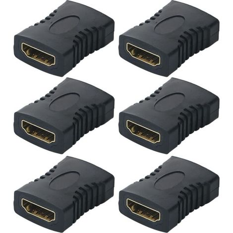 CSPARKV Lot de 6 Coupleur HDTV, Adaptateur HDTV Femelle vers Femelle, Connecteur HDTV Plaqué Or, HDTV Câble Extension Connector Converter Supporte, Noir (1/4)
