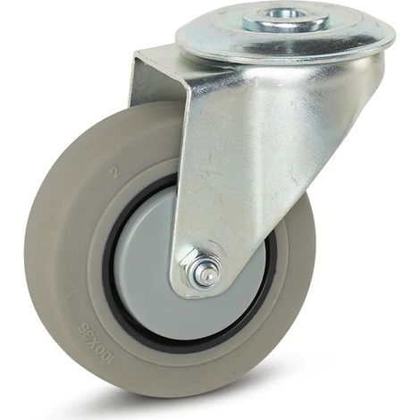 Roue pivotante freinée - MESO - Caoutchouc gris - 100mm - 150kg - Trou central (1/2)