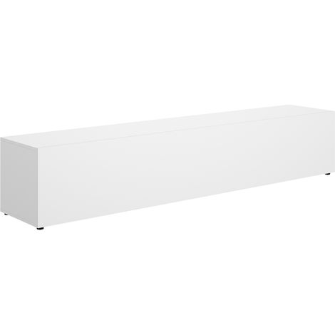 Meuble TV bas avec portes abattantes, coloris blanc - Hauteur 42 x Longueur 220 x Profondeur 41,5 cm (1/5)