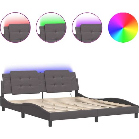 Lit double - lit simple - Cadre de lit avec LED Zadar gris 180x200 cm fr5340 - Maison La Vie (1/5)
