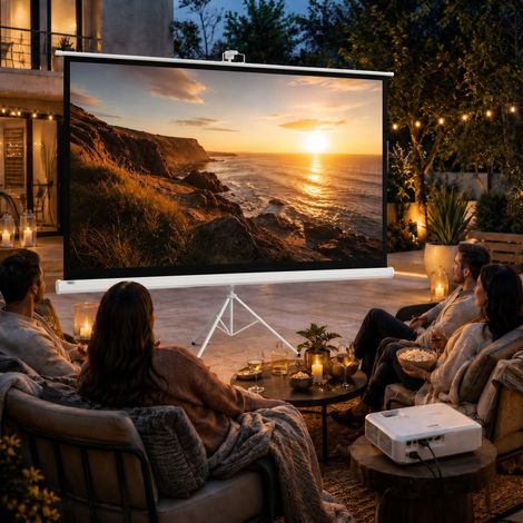 Écran de projection 100 pouces avec support trépied hauteur réglable, écran 4K HD 16:9 (1/5)