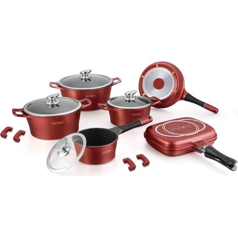 Set di Pentole Padelle 15 Pz Professionale in Pietra Lavica Royalty Line Bergogna (1/4)