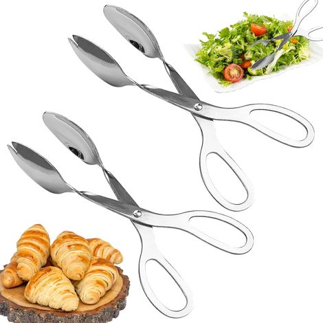 Ensemble de 2 pinces à salade, ciseaux de service de 20 cm, en acier inoxydable, pour aliments, buffets, cuisine, fêtes, pain, gâteaux, etc. - AquaForge (1/5)