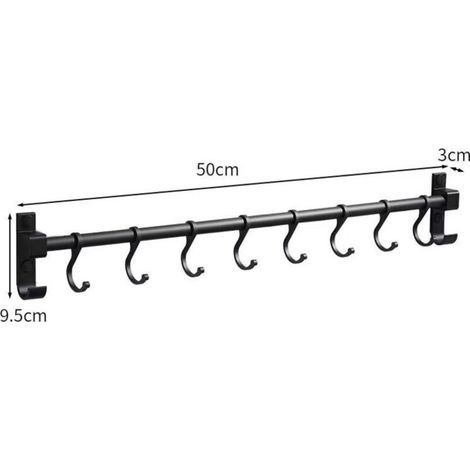 Barre de Cuisine Aluminium Barre Murale 50CM Porte Ustensiles de Cuisine avec 8 Crochets