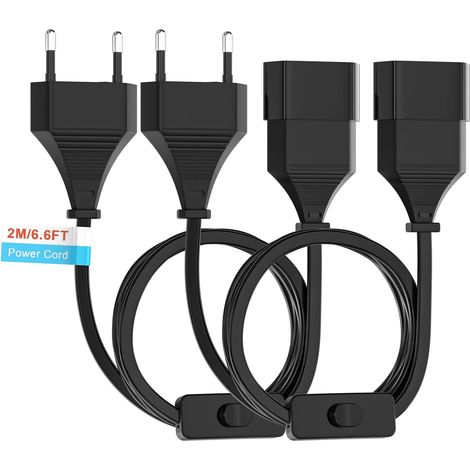 Câble d'alimentation Euro - 2 m - Rallonge plate - Fiche européenne - Avec interrupteur - 0,75 mm² - Pour TV, PC et ordinateur (250 V/2,5 A) (1/5)