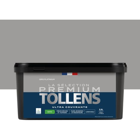 Tollens - Peinture intérieure couleurs - La Sélection Premium Satin - Ultra Couvrante - Gris Platinium 2,5 L - 30m²