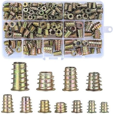 230 Pièces Insert Fileté Bois, Alliage de Zinc Hexagonale Écrous Inserts Filetage Extérieur, M4/M5/M6/M8/M10 Écrous à Six Pans Creux, Écrous à Enfoncer pour Inserts Filetés de Meubles en Bois (1/5)