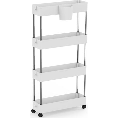 Chariot de Rangement 4 Étages à Roulettes - Multifonction pour Salle de Bain/Cuisine/Chambre/Bureau (40x13x86cm), Design Moderne & Gain de Place Maximal - Structure Métallique Robuste & Montage Expres (1/5)