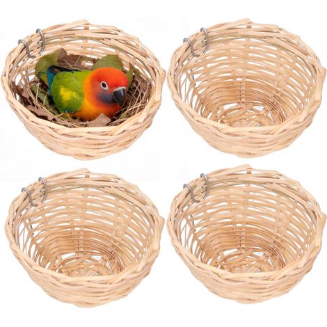 4 Pièces Nid D'oiseau Fait à la Main Maison D'oiseau Robuste Et Naturel en Bambou Nid D'oiseau Fournitures pour Oiseaux Cage à Oiseaux avec Crochet pour Petits Perroquets Canaris Calopsittes (1/5)