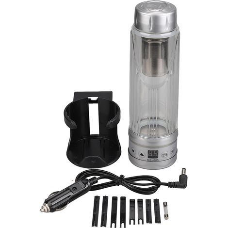 Tasse chauffante voiture en verre borosilicate 12V/24V, grande capacité 420ml, mug électrique multifonction argenté (1/5)