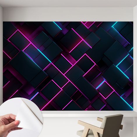 Papier peint autocollant avec imprimé pour cuisine facile à appliquer pour mur a motif Géométrie néon 152x104 cm (1/5)