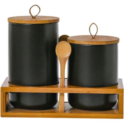 2x Boîtes de cuisine hermétiques en céramique, bocaux polyvalents pour café, thé, sucre, biscuits et autres gourmandises (1/5)