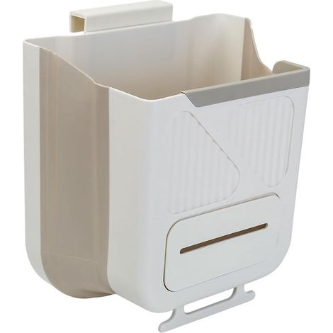Poubelle de cuisine suspendue pliable - Fixation murale - 10 litres - Corbeille à déchets compacte - Pour cuisine (1/5)