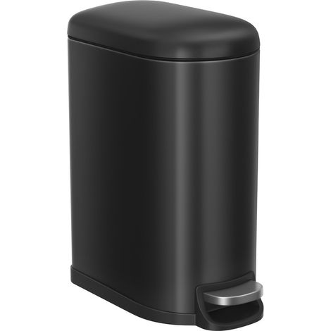 Songmics – Poubelle de salle de bain 10L – Couvercle à pédale – Acier noir avec fermeture douce – Compact pour petits espaces – Seau intérieur amovible
