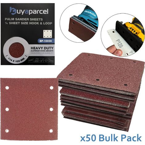 50 x 60 Grit 114mm x 102 1/4"" Sheet Palm Sander Medium Sanding Sheets Hook Loop (1/5)