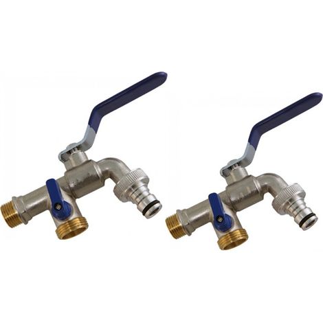 2 Stück Premium Doppelsteckdose Gartenhahn 1/2'' - 3/4''