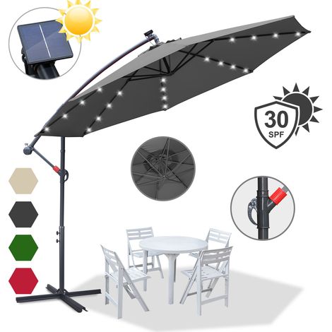 3.5m Sonnenschirm mit LED Gartenschirm Wasserabweisend Terrassenschirm UV30+ mit Handkurbel balkon Marktschirm, Grau (1/5)