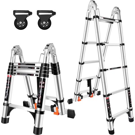 3.2M(1.6+1.6) Échelle Télescopique , Echelle Pliante con Polea Extraíble, Escabeau Télescopique en Aluminium, Charge 150kg (1/5)