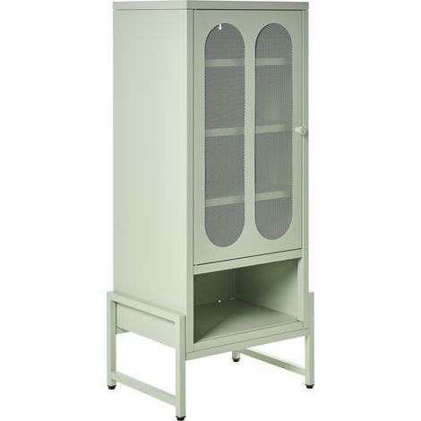 Aparador industrial moderno de acero con 1 puerta ovalada perforada 5 estantes verde menta Soletta (1/5)
