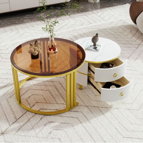 table salon ronde 2 pièces rangement verre blanc design OKMYHOME (1/5)