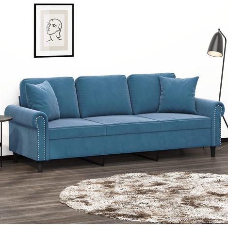 Sofá de 3 plazas con cojines terciopelo azul 180 cm vidaXL