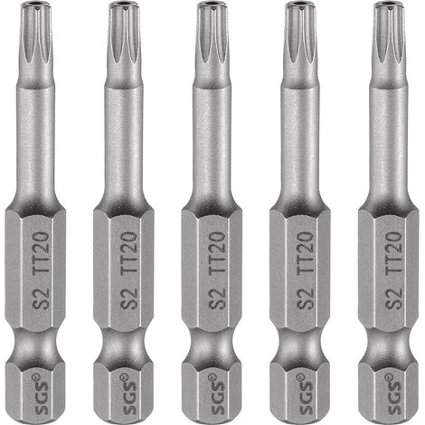 5Pcs Embout Tournevis Torx TT20 1/4" Hex Tige Longueur 2" (50mm) (1/5)
