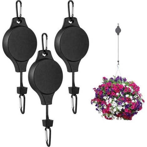 Poulie Rétractable Réglable pour Paniers Suspendus – Lot de 3, Système de Levage Compact avec Câble en Acier et Frein Automatique (1/5)