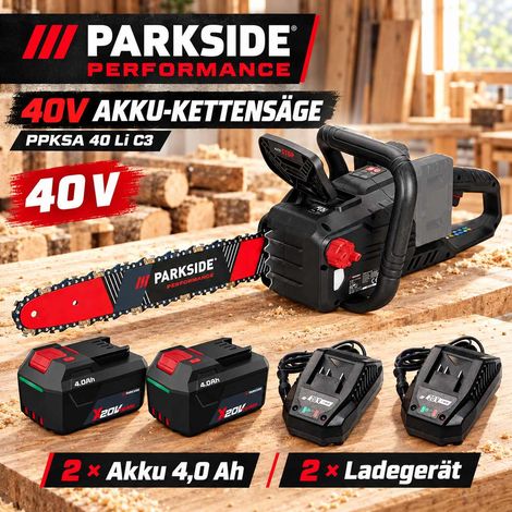 PARKSIDE PERFORMANCE 40V Kettensäge PPKSA 40 Li C3 2 x Akku 4.0 Ah, 2x Ladegerät C1 (1/5)