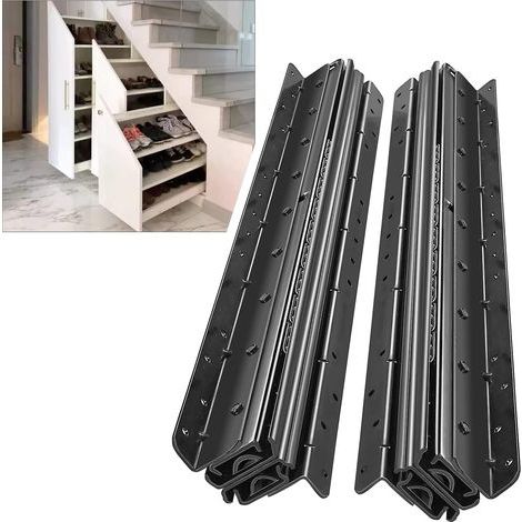 Lot de 2 glissières de tiroir à montage inférieur, 400-700mm, extension complète, roulement à billes, cachés sous les escaliers, capacité de charge de 120 kg, noir (1/3)