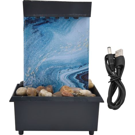 Fontaine de Bureau en Marbre avec LED, Fontaine d'Eau USB 3V pour Décor de Table Maison/Bureau avec Pierres