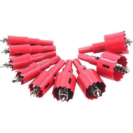 Bi-metal hole saws, 9-piece set, diameters of 16, 18, 20, 22, 25, 30, 32, 35 and 38 mm, suitable for iron, aluminum, wood, plasterboard, pipes, plastics and ma (1/4)