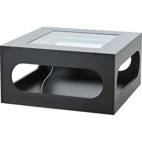 Mesa de centro cuadrada 70x70x35 cm en MDF y vidrio templado con LED USB negra (1/5)