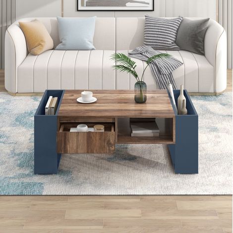 Tavolino con ripiani 111 x 60 x 40 cm, cassetto senza maniglia, effetto legno e antracite DESVIAE (1/5)