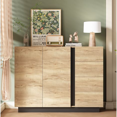Credenza con 4 cassetti e 2 ante, 120 x 35,5 x 90,5 cm, naturale e nero DESVIAE (1/5)