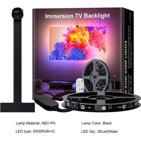 Bande LED RGBIC (3,8 m - 12,5 pi) pour PC/TV avec capteur de couleur, contrôle par application, synchronisation musicale et éclairage RGB intelligent pour une ambiance gaming. (1/5)