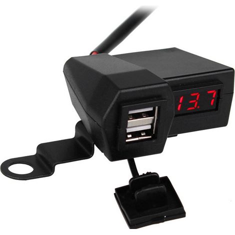 4-en-1 Allume-cigare Prise Double USB Chargeur LED Voltmètre Interrupteur Marche/Arrêt Pour Moto (1/5)