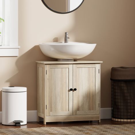 Meuble sous lavabo Gris placard 2 portes étagère réglable anti humidité 60x30x60 cm