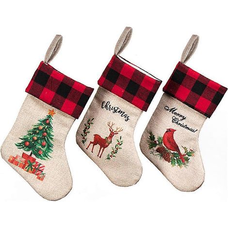 3 pièces Chaussettes de Noël en Peluche Élan, Décoration pour Cheminée et Sapin, Sac à Bonbons Cadeau (1/4)