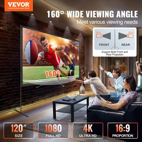 Écran de Projection sur Pied 304,8 cm 16:9 HD Toile de Projection Portable Double Face Anti-Plis Grand Angle de Vision avec Sac de… (1/5)