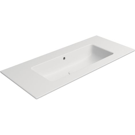 Lavabo en céramique PURA Slim 102x46cm, sans trou pour robinetterie, blanc mat (1/4)
