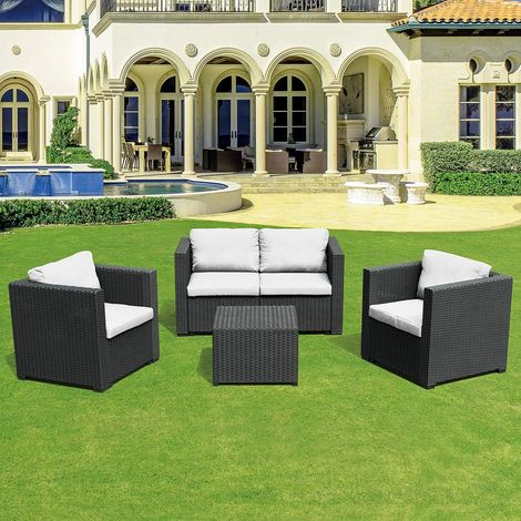 Le Stelle Set Salotto da Giardino in Polyrattan con Divano, Poltrone Tavolino e Cuscini Colore Nero